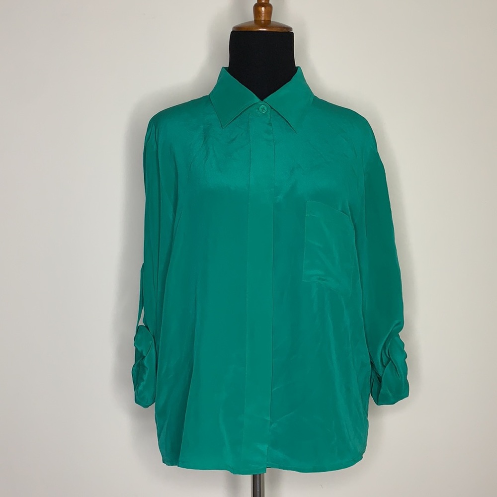 CREATIVE COMMUNE Green Silk Blouse M